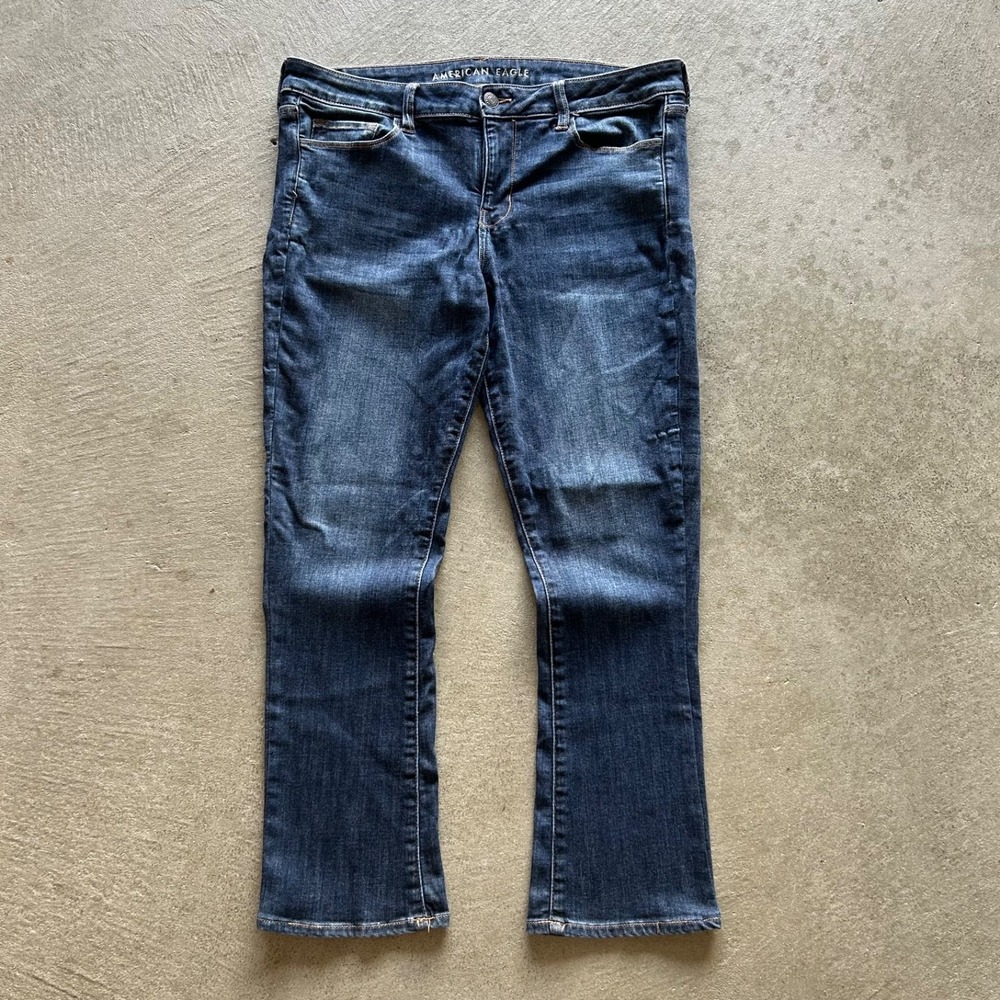 American Eagle Skinny Kick Jeans Women 16 Blue Medium Wash Denim Stretch Bootcut